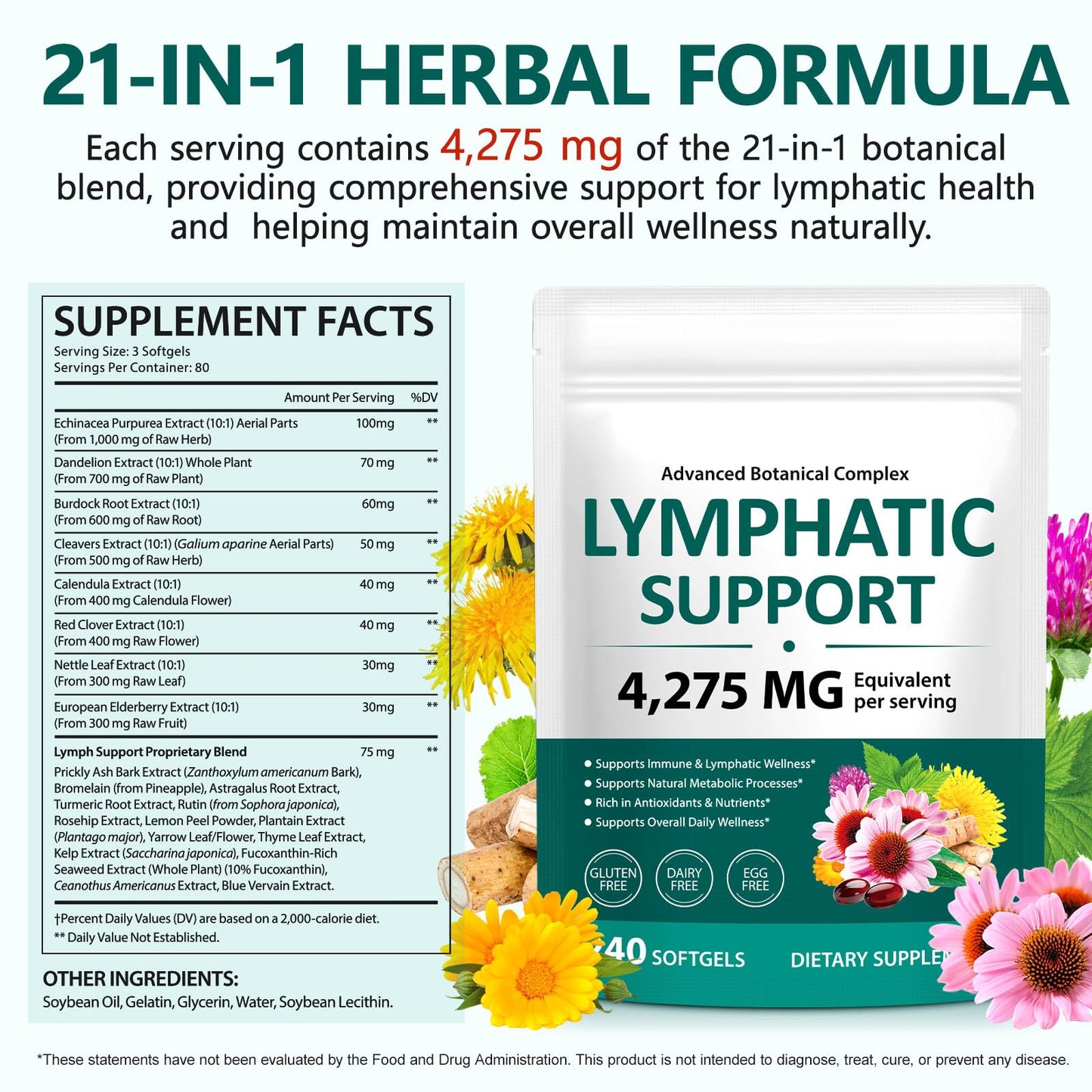 Lymphatic Drainage Supplements, 240 Softgels, Lymph System Support Supplement for Women & Men, 21-in-1 Herbal Blend with Echinacea, Burdock Root, Dandelion, Turmeric for Fluid Balance & Immune Support MXCZBSM buy supplements Au