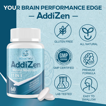 17-in-1 Brain Supplement for Memory and Focus | Natural Nootropics Brain Supplement for Brain Cognition, Energy | High Absorption | L-Theanine, Phytonutrient Blend and Vitamins B6, B12 | 60 Tablets SehatiKuBuy Supplements Australia