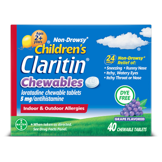 Claritin Children's Allergy Medicine, 24-Hour Non-Drowsy Loratadine 5mg Chewable Tablet, Antihistamine for Kids Ages 2 Years and Older, Grape Flavored, Dye-free, 40 Tablets Claritin buy supplements Au
