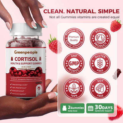GREENPEOPLE Cortisol Supplements for Women & Men - Cortisol Reducer Detox Manager w/KSM-66 Ashwagandha/Magnesium/L-theanine/GABA/Vitamin B6 for Mood/Sleep/Stress Relief 60 CT Raspberry Flavor Gummies GREENPEOPLEBuy Supplements Australia