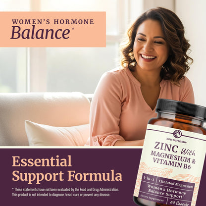 Zinc and Magnesium Supplement with Vitamin B6 | Women’s Hormone Balance, Menstrual Cycle & Immune Support | High Absorption Chelated Magnesium Glycinate with Zinc Picolinate and VIT B6 | 60 Ct Nobi NutritionBuy Supplements Australia