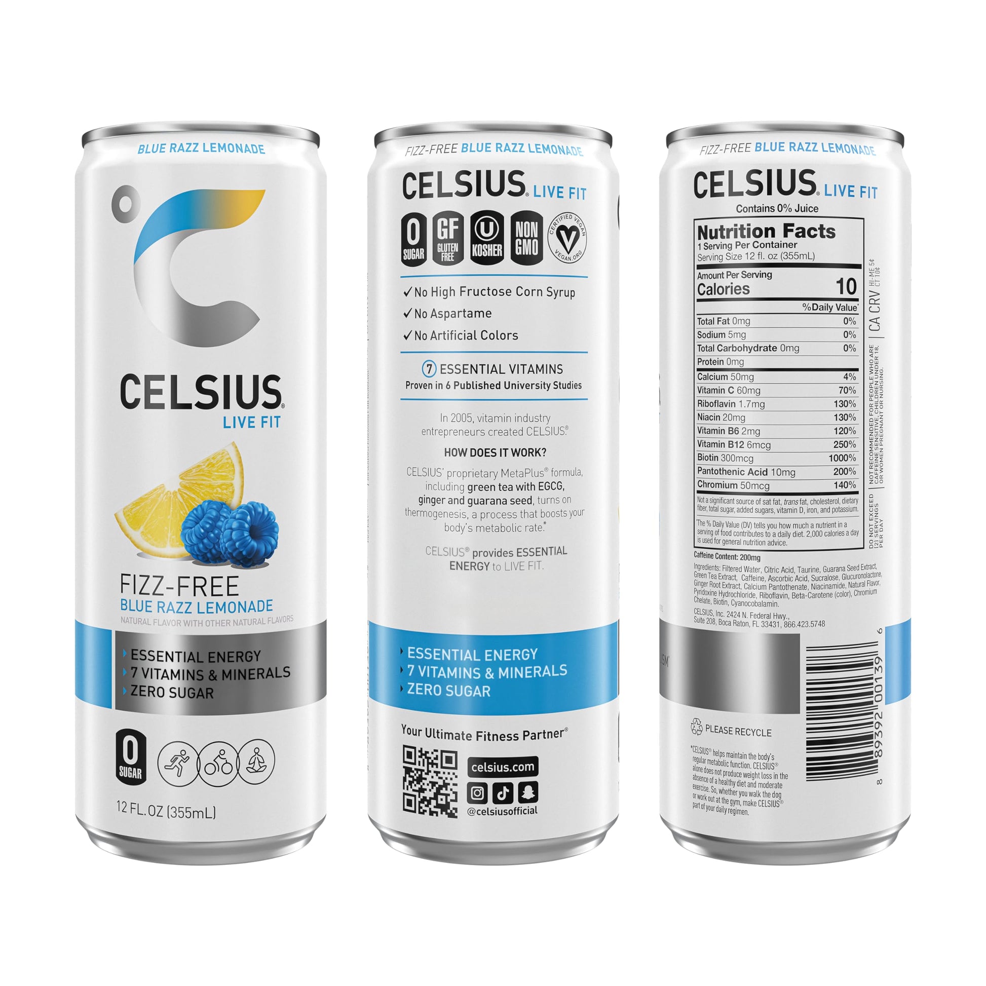 CELSIUS Fizz Free Blue Razz Lemonade, Functional Essential Energy Drink 12 Fl Oz CELSIUSBuy Supplements Australia