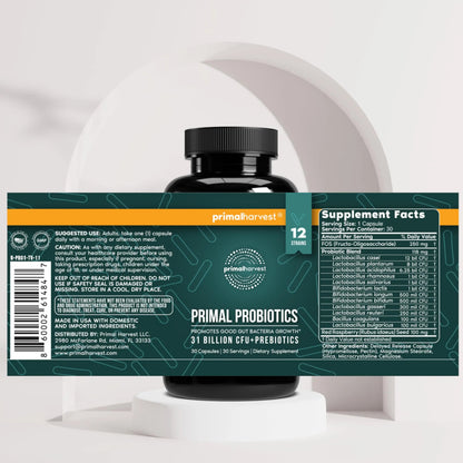 Primal Harvest Probiotics for Women & Men Daily Probiotic Supplement with 12 Strains for Gut & Digestive Health 30 Capsules Primal HarvestBuy Supplements Australia
