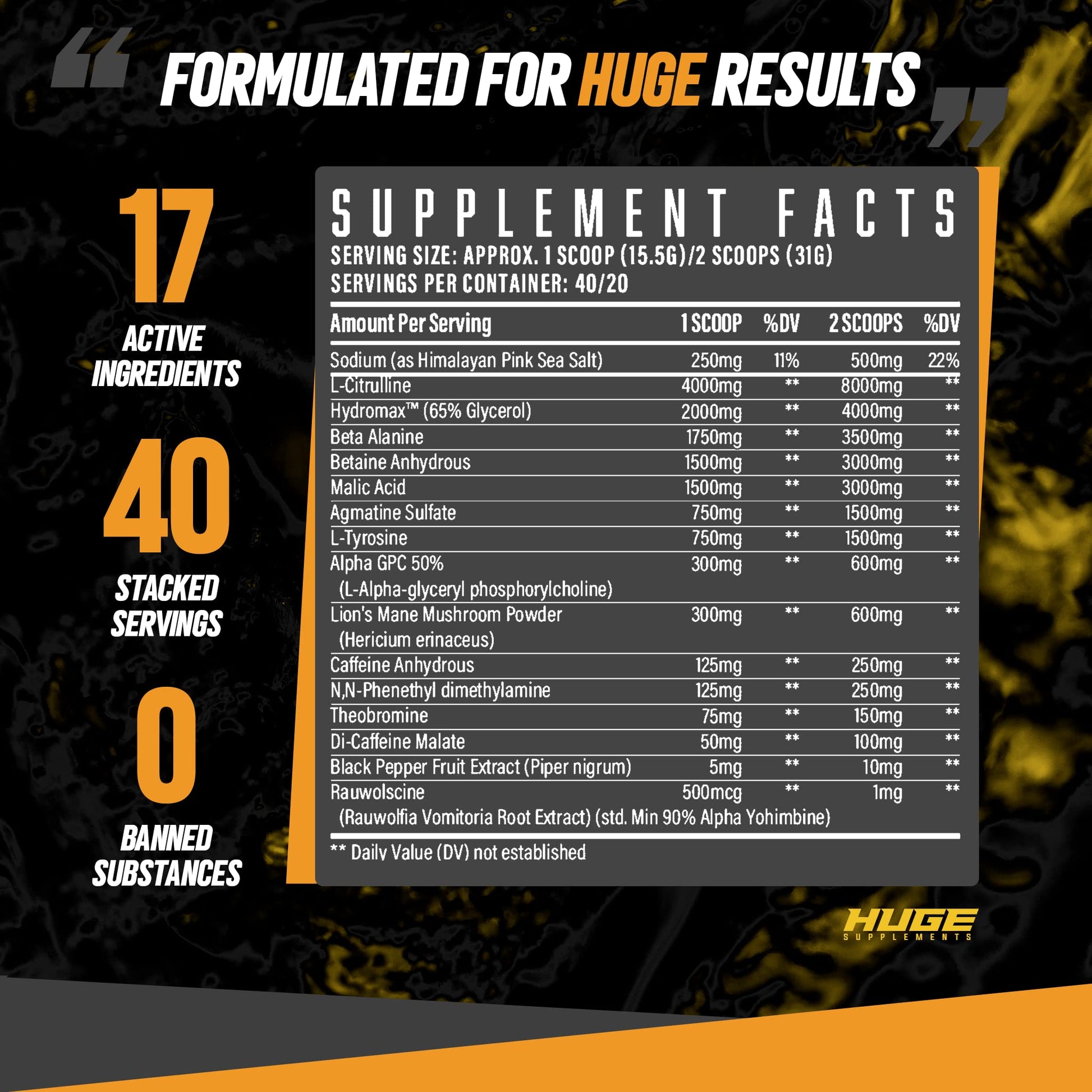 Huge Supplements Wrecked Pre-Workout Powder, 30G+ Ingredients Per Serving to Boost Huge SupplementsBuy Supplements Australia