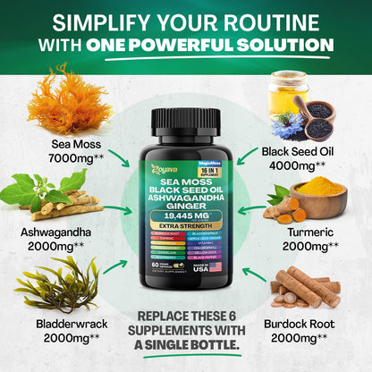 Zoyava Sea Moss 16-in-1 Blend 19,445 MG (60 Caps) and Colostrum 8-in-1 5,250 MG ZoyavaBuy Supplements Australia