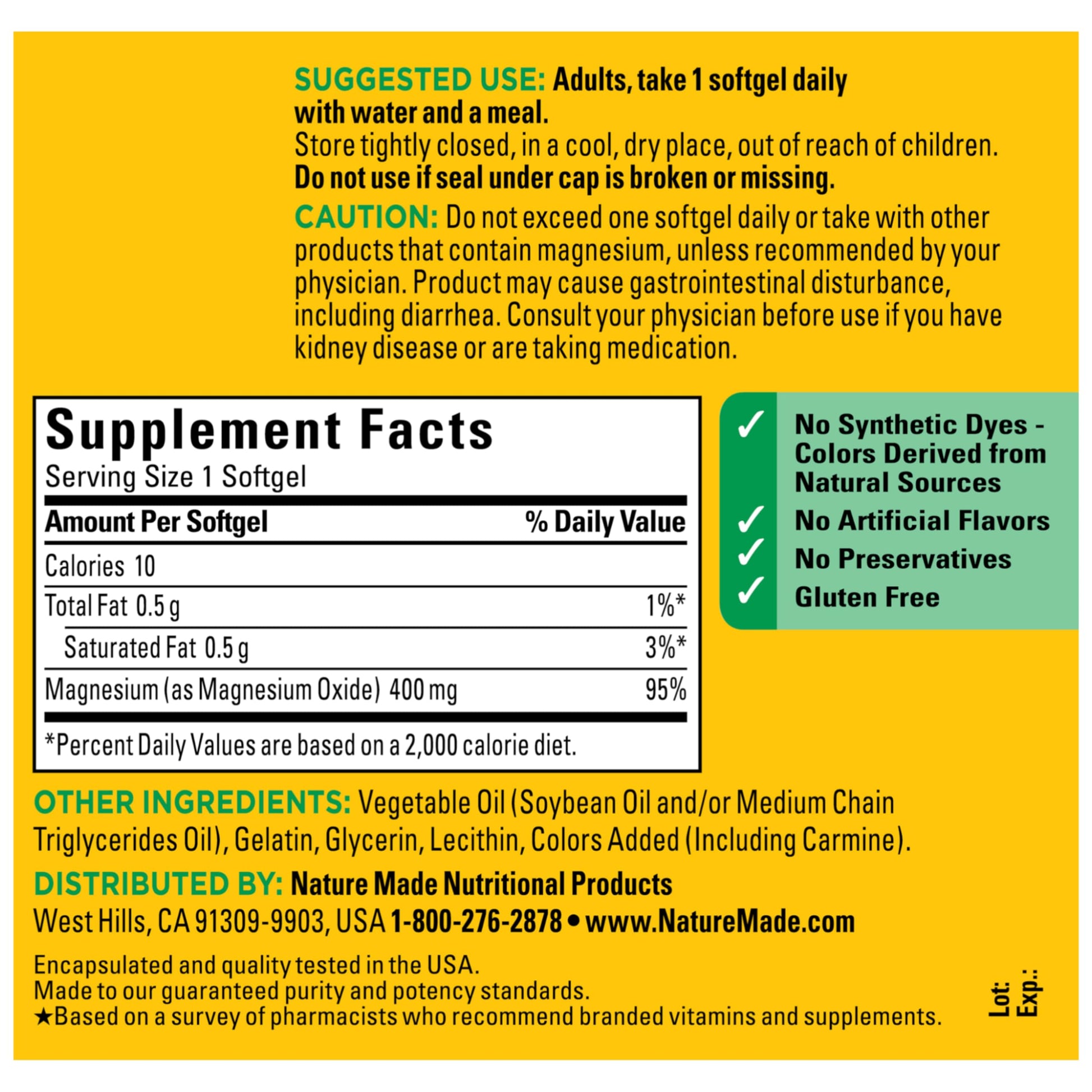 Nature Made Magnesium Oxide 400 mg Softgels, Extra Strength Magnesium Supplements for Men and Women, Support for Muscle, Nerve, Bone and Heart, 110 Day Supply Nature MadeBuy Supplements Australia