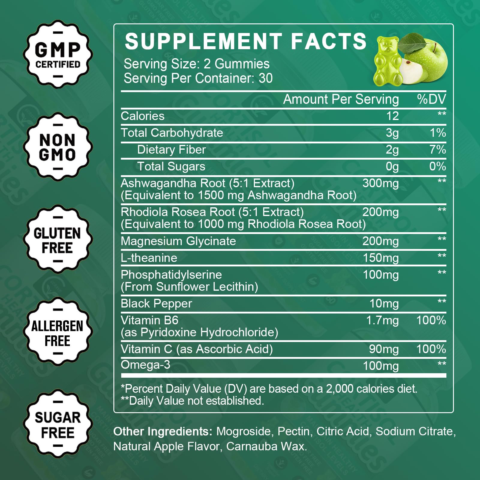 GORNVB Cortisol Gummies, Cortisol Supplement for Women with Magnesium, Ashwagandha, Rhodiola, Phosphatidylserine, L-Theanine, Black Pepper, Vitamin C & B6 - Relaxation, Focus, Sleep Support - 2 Pack GORNVBBuy Supplements Australia