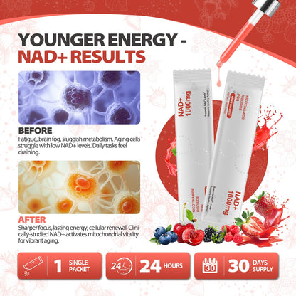 Zooone NAD+ Liquid Supplement 1000mg, Nicotinamide Riboside & Resveratrol, Extra Strength Berry Flavor Drink Mix for Energy, Focus & Anti-Aging -30 Pack ZoooneBuy Supplements Australia