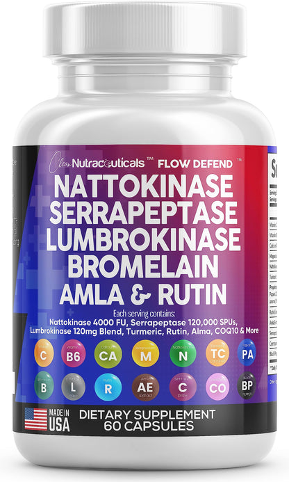 Nattokinase 4000 FU Serrapeptase 120000 SPU Lumbrokinase Enzyme