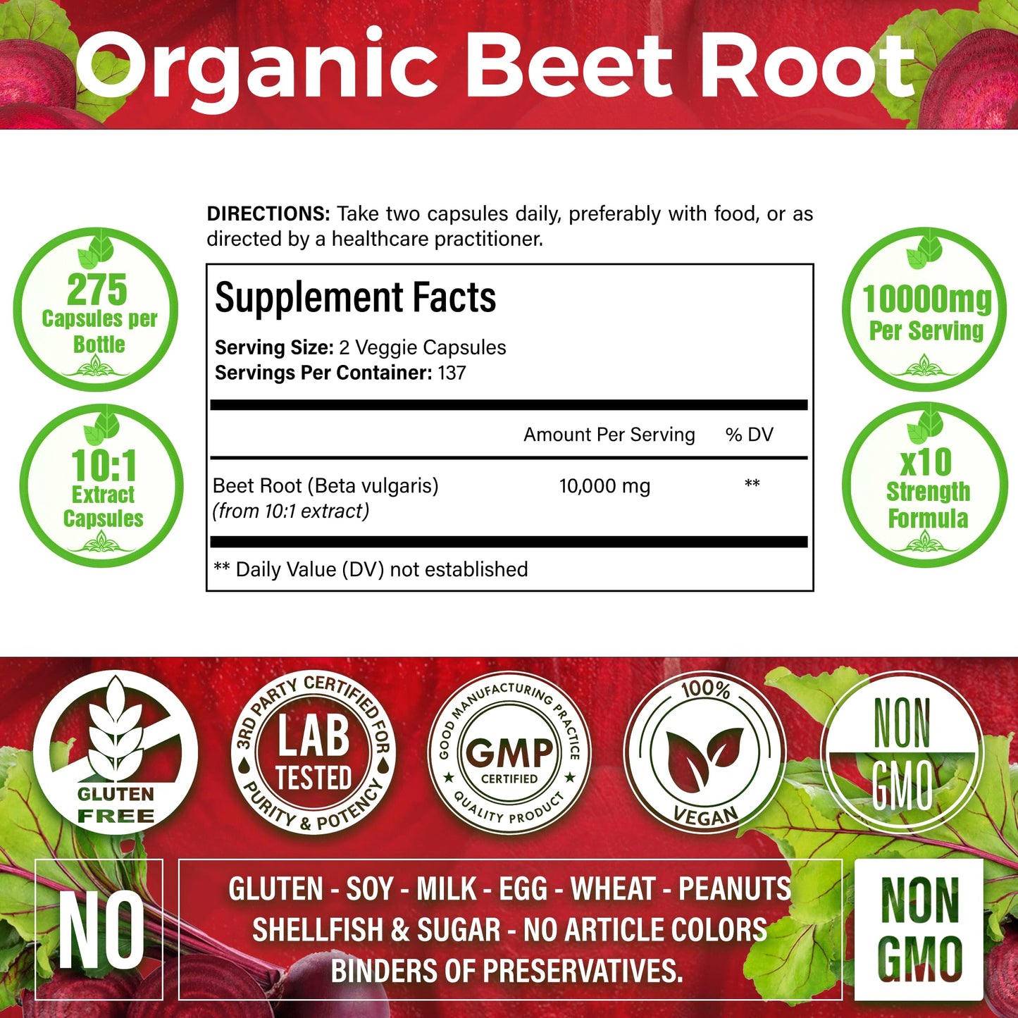LaVitali 275 Beet Root Extract Capsules, 1000mg per Serving, High Concentrated Herbal Power Extract for Providing Nitric Oxide, Boosting Athletic Performance (275 Capsules)