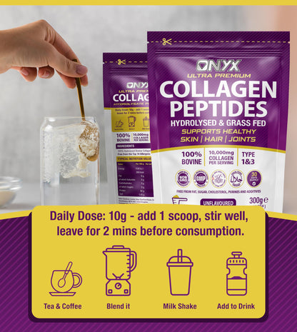 Premium Collagen Powder 300g Hydrolysed Bovine Collagen Peptides Powder ONYX INGREDIENTS 101Buy Supplements Australia