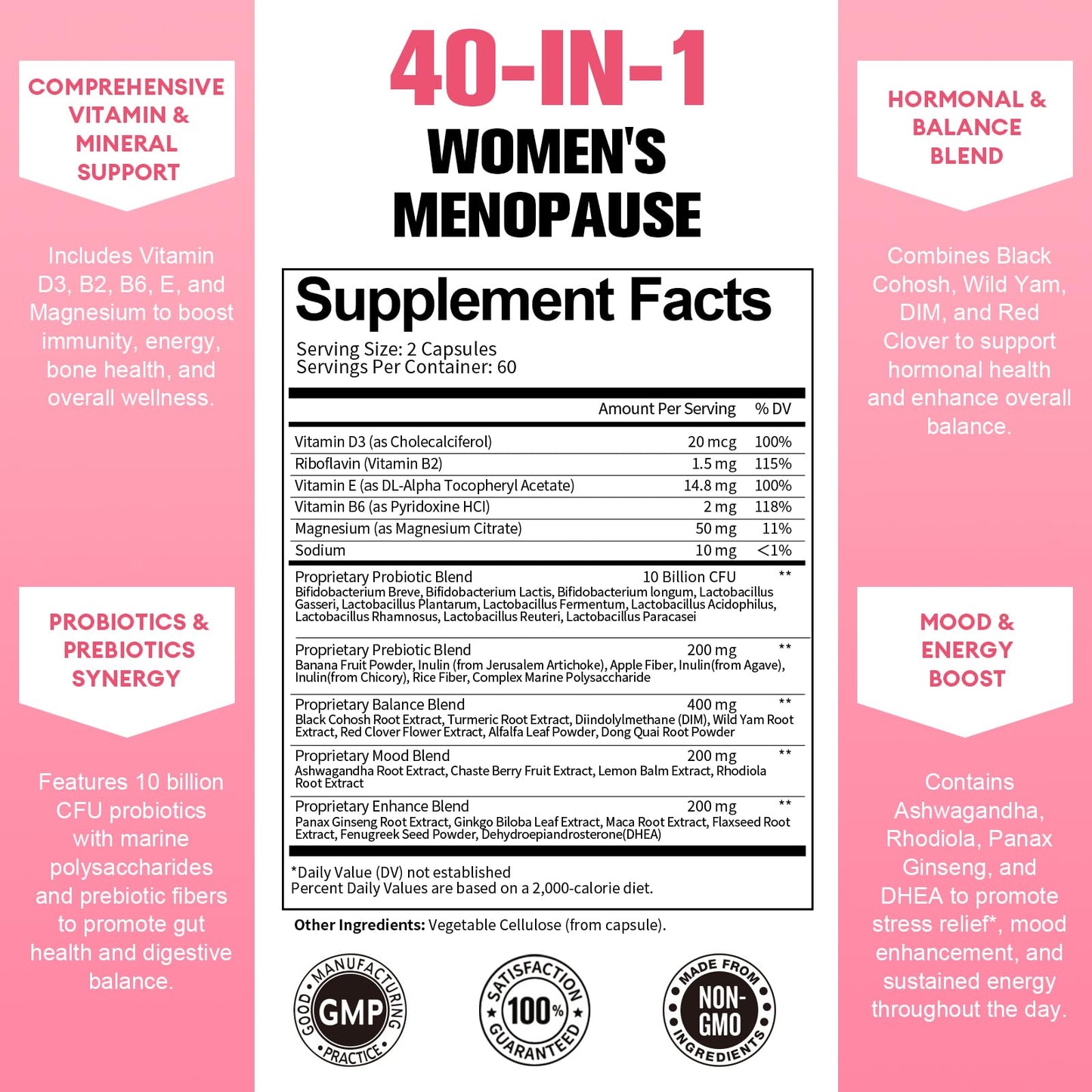 40-in-1 Menopause Supplements for Women, Multibenefit & Complete Black Cohosh for Hot Flashes, Night Sweats & Hormone Balance, w/ Probiotics, DIM, Vitex, Dong Quai, Red Clover and More, 120 Vegan Caps TotariaBuy Supplements Australia