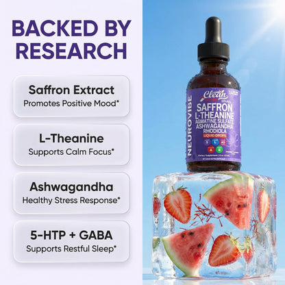 Saffron Supplements Liquid Drops L-Theanine Agmatine Sulfate Ashwagandha Magnesium Glycinate B6 Magnesium Stress Relief Mood Support 5-HTP GABA Supplement Vitamin D 4oz by Clean Nutra Clean Nutraceuticals buy supplements Au