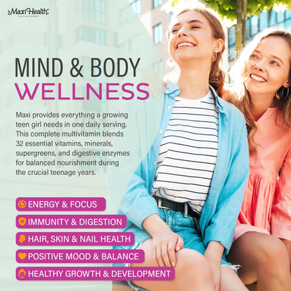 Teen Vitamins for Girls 12-17 - Teen Multivitamin D3, Iron, Calcium, Biotin, Zinc, Digestive Enzymes – Teenager Girl Multi Vitamins Maxi HealthBuy Supplements Australia