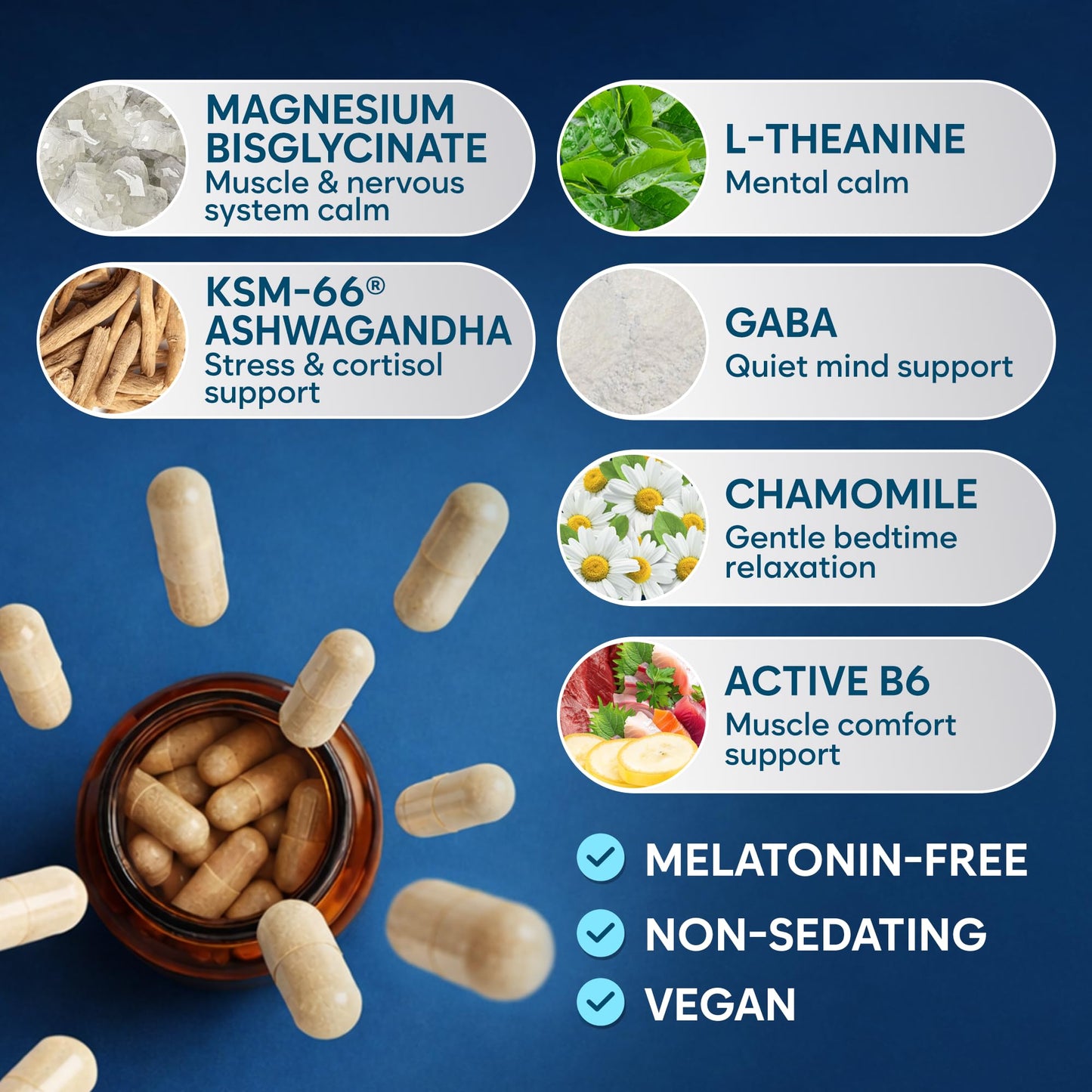 Natural Chelated Magnesium Glycinate Sleep Aid - Melatonin-Free Sleep & Stress Relief with KSM-66 Ashwagandha, GABA, L-Theanine & Chamomile for Muscle Relaxation - Made in USA - 90 Capsules FacimeBuy Supplements Australia