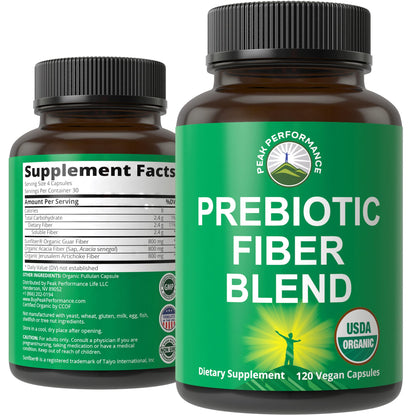 USDA Organic 3-in-1 Prebiotic Fiber - Vegan Capsules for Gut, Digestive Health. Raw Whole Food Plant Based Prebiotics Pills Supplement with Inulin (Jerusalem Artichoke), Acacia Fibers, SunFiber Peak PerformanceBuy Supplements Australia
