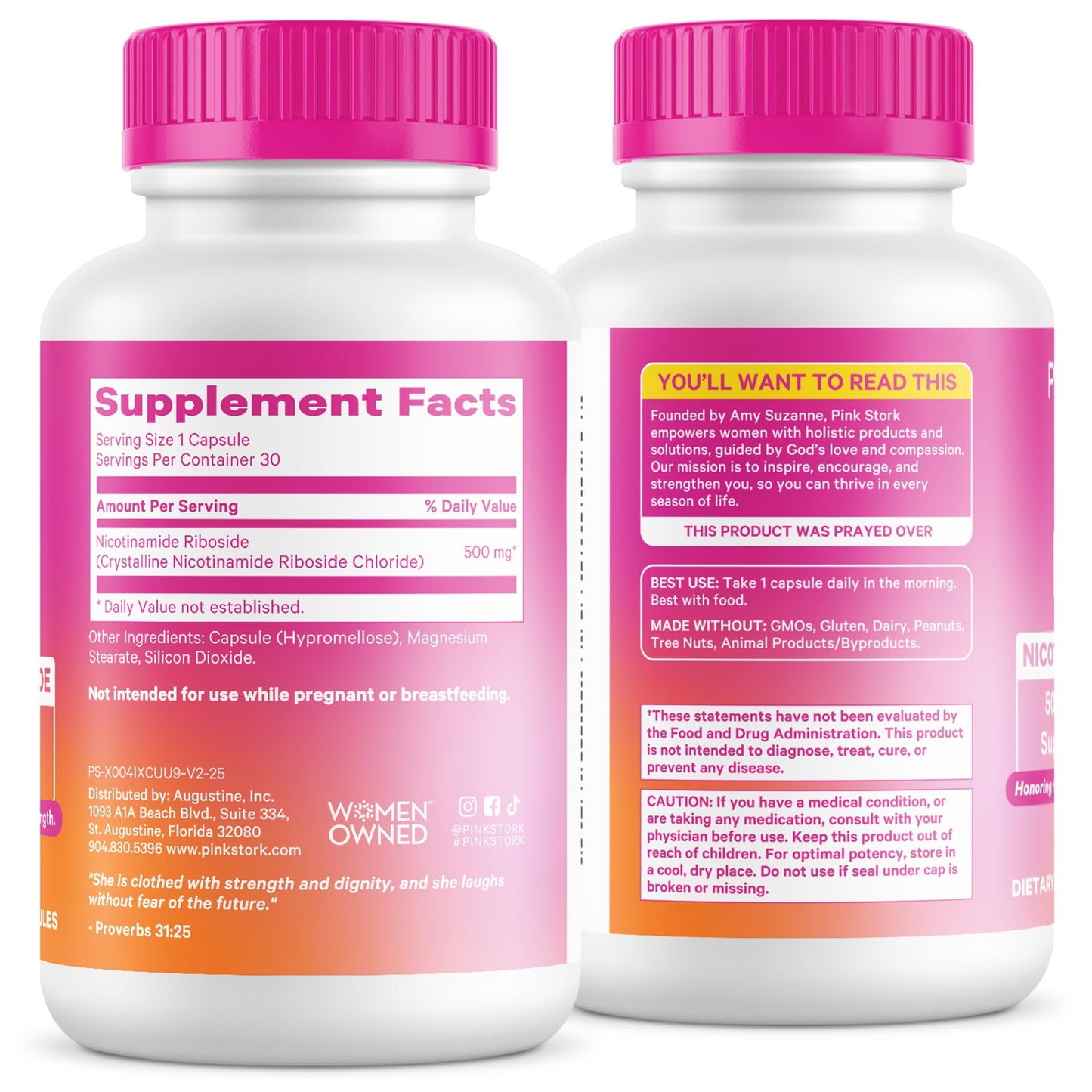 Pink Stork NAD+ Supplement for Women | 500mg Nicotinamide Riboside NR | Clinically-Studied Pure NMN Powder | Brain + Cognitive Support |Energy, Skin Essentials Over 30 | 1 Month Supply Pink StorkBuy Supplements Australia