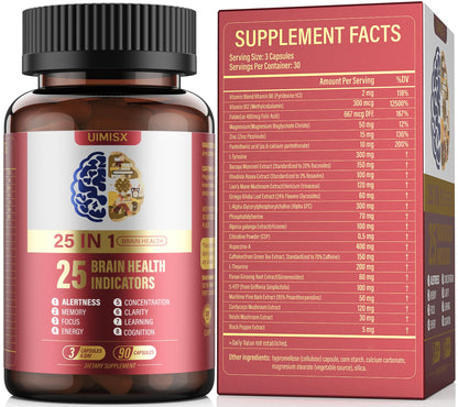 UIMISX Brain Supplement for Mental Alertness, Memory, Focus & Energy, Alpha GPC, Huperzine-A, L-Tyrosine, Phosphatidylserine, Vitamins B6 B12, High Absorption, 90 Capsules UIMISXBuy Supplements Australia