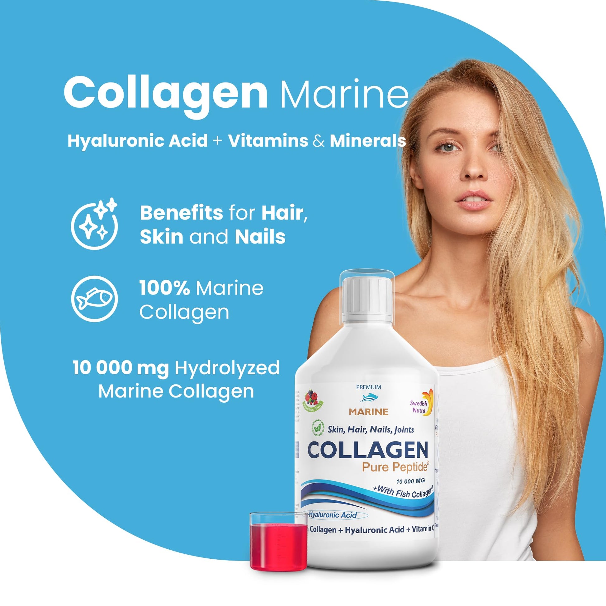 Marine Liquid Collagen 10000mg 500 ml I Pure Hydrolyzed Collagen Peptides Swedish NutraBuy Supplements Australia