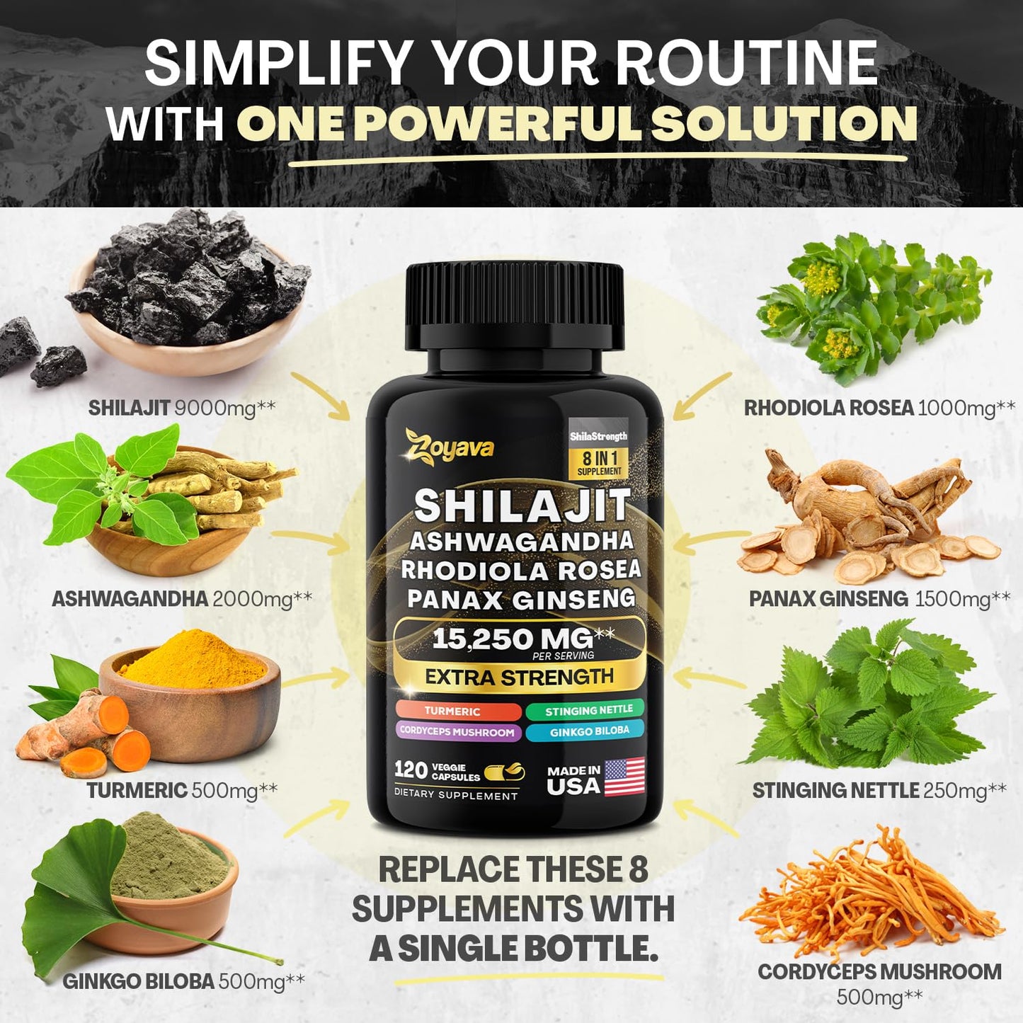 Zoyava Shilajit 9000MG Radiant Health Blend Ashwagandha 2000MG Rhodiola Rosea ZoyavaBuy Supplements Australia
