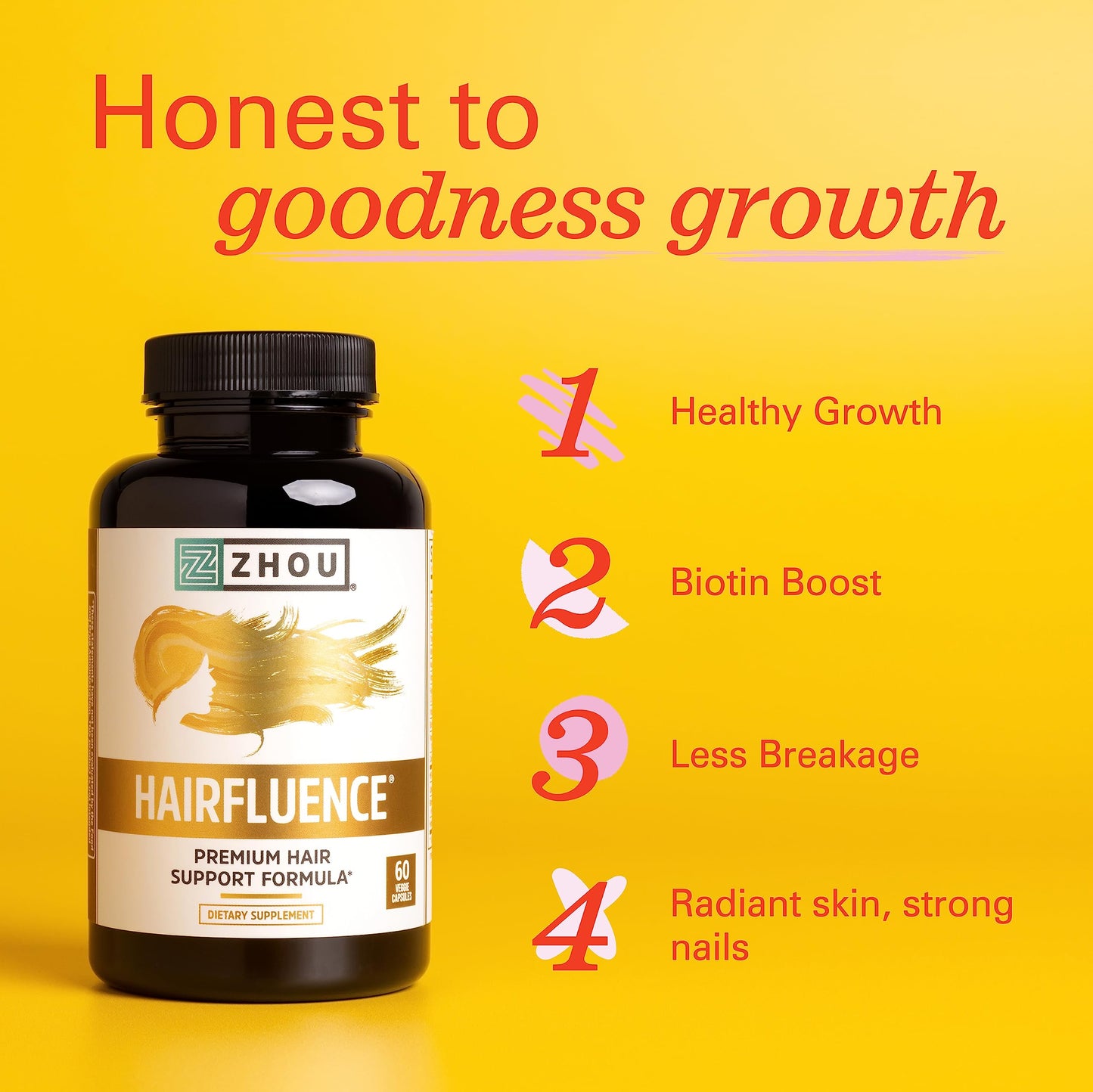 Zhou Hairfluence, Hair Growth Supplement with Biotin 5000mcg, Collagen, Keratin, Zhou NutritionBuy Supplements Australia