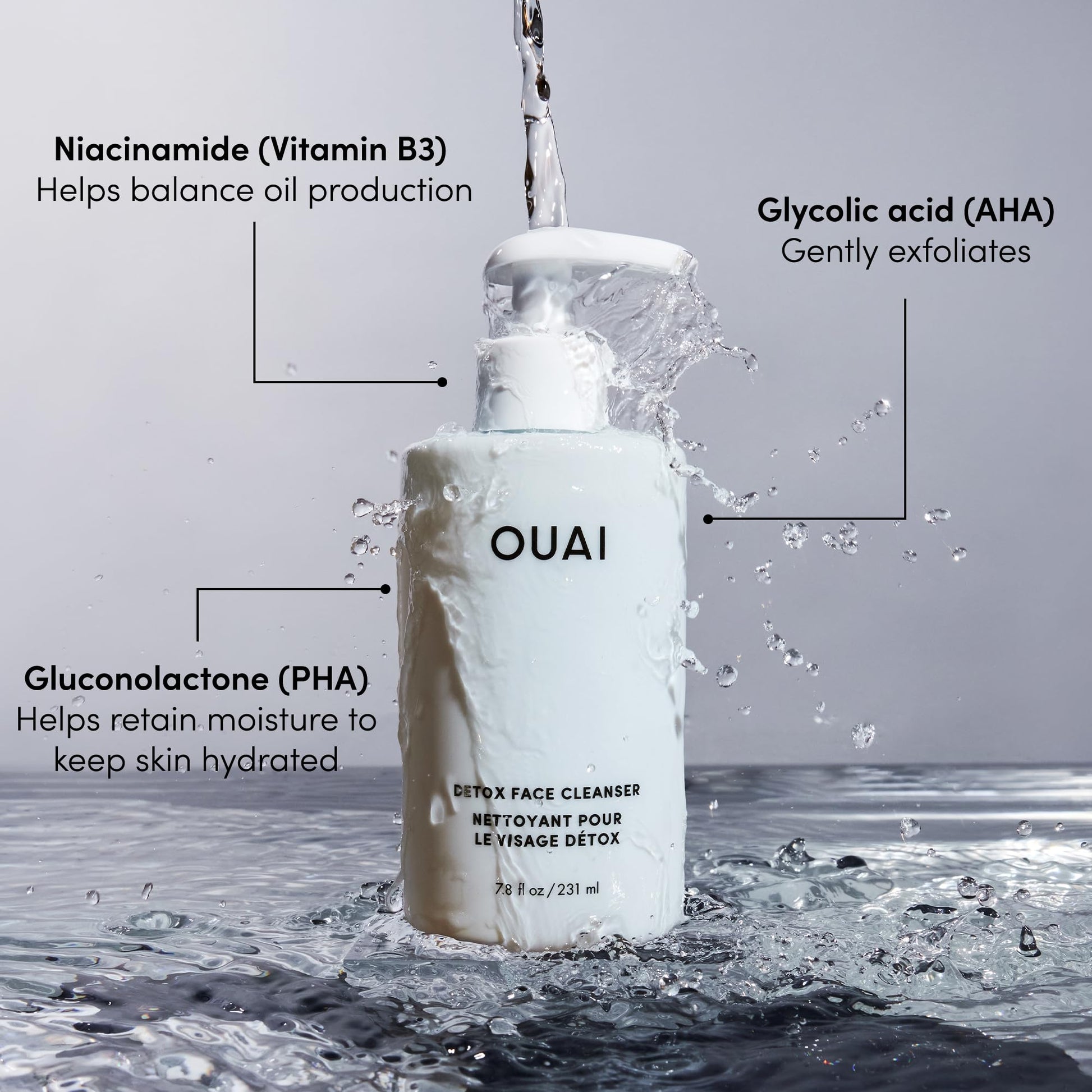 OUAI Detox Facial Cleanser - Deep Cleansing Face Wash with Glycolic Acid, Niacinamide & PHA - Removes Sweat, Dirt & Oil Without Drying - Gentle Face Cleanser for Post-Workout (7.8 Fl Oz) OUAIBuy Supplements Australia