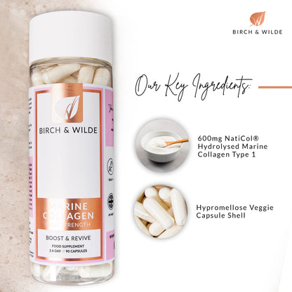 Marine Collagen Peptides Capsules - Hydrolyzed Collagen Supplements for Women & Men BIRCH & WILDEBuy Supplements Australia