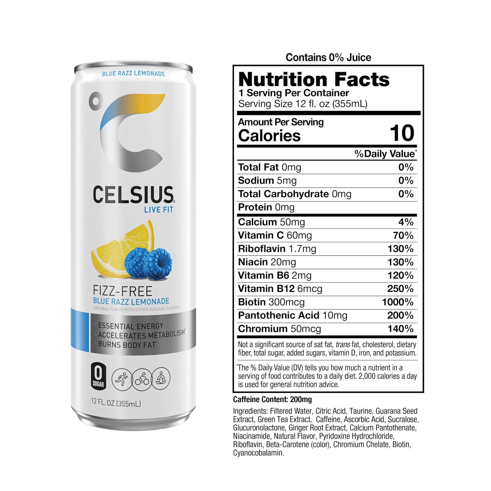 CELSIUS Fizz Free Blue Razz Lemonade, Functional Essential Energy Drink 12 Fl Oz CELSIUSBuy Supplements Australia
