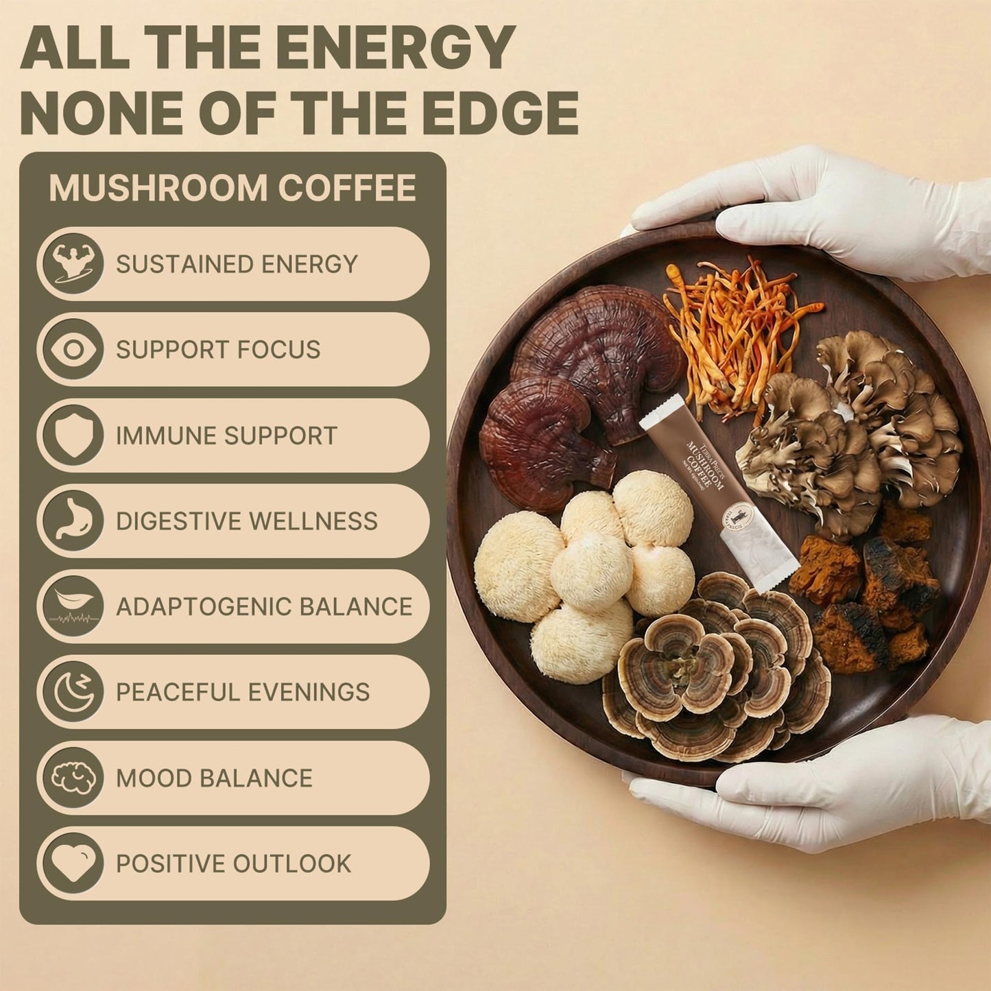 TerraPrecis Mushroom Coffee with 6 Adaptogens Mushrooms Supplement for Organic Lion's Mane&Reishi,Chaga&Other, Instant Coffee with MCT Oil& Arabica for Energy,Focus&Immune Support (30 Servings) TerraPrecisBuy Supplements Australia
