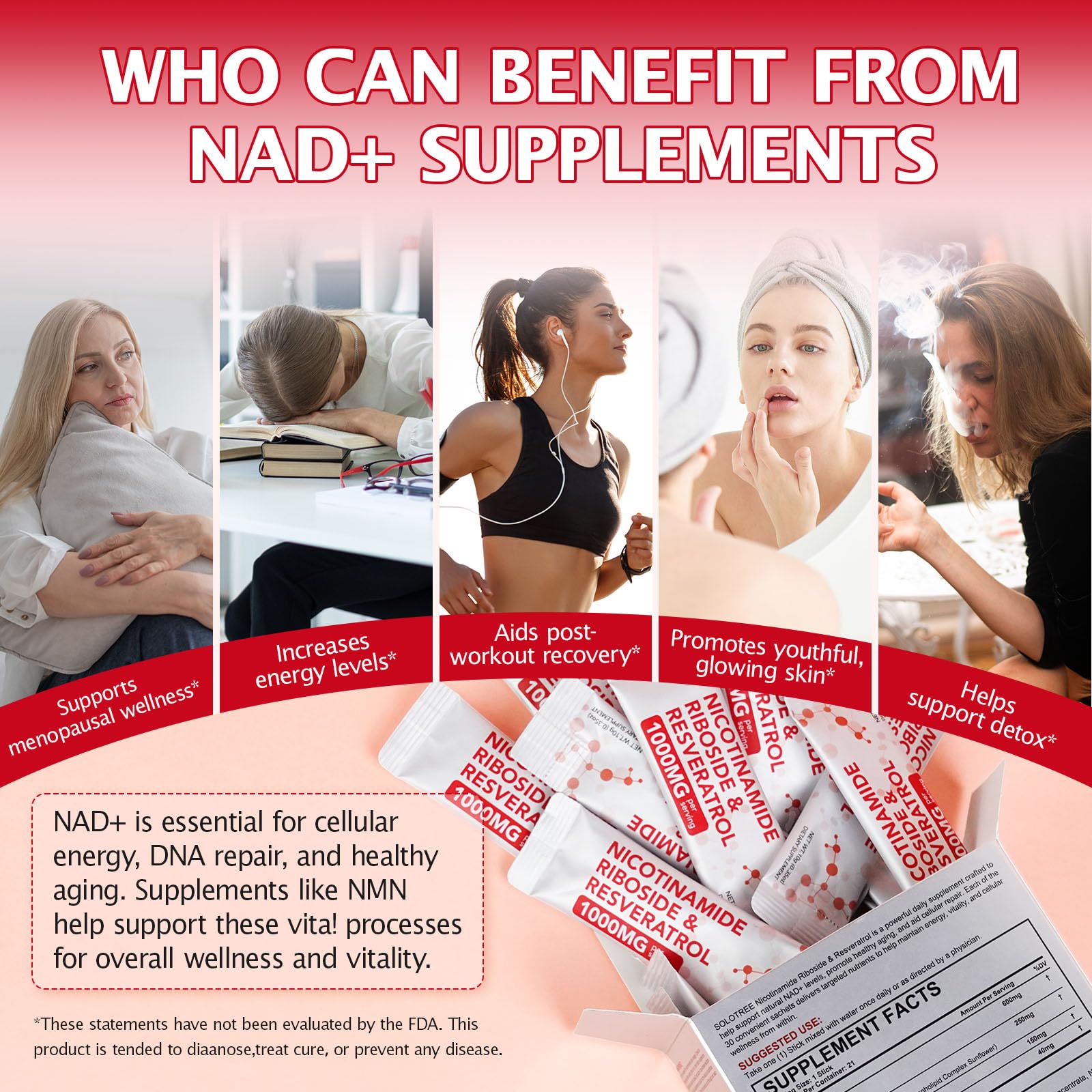 NAD+ Supplement 1000mg Liquid Packets 21pcs, Nicotinamide Riboside Resveratrol, NAD Supplements for Women Men, Anti-Aging, Repairs Cells, Support Natural Vitality NyloriaineBuy Supplements Australia