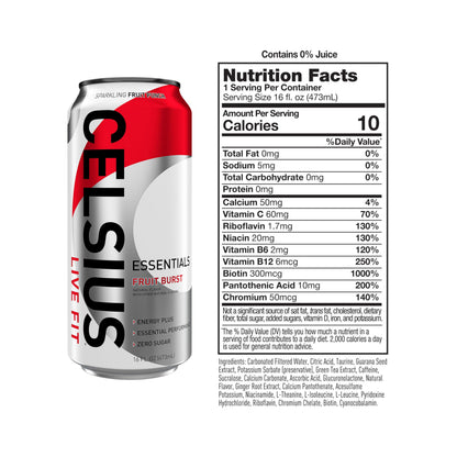 CELSIUS ESSENTIALS, Sparkling Fruit Burst, Performance Energy Drink 16 Fl Oz (Pack of 12) CELSIUSBuy Supplements Australia