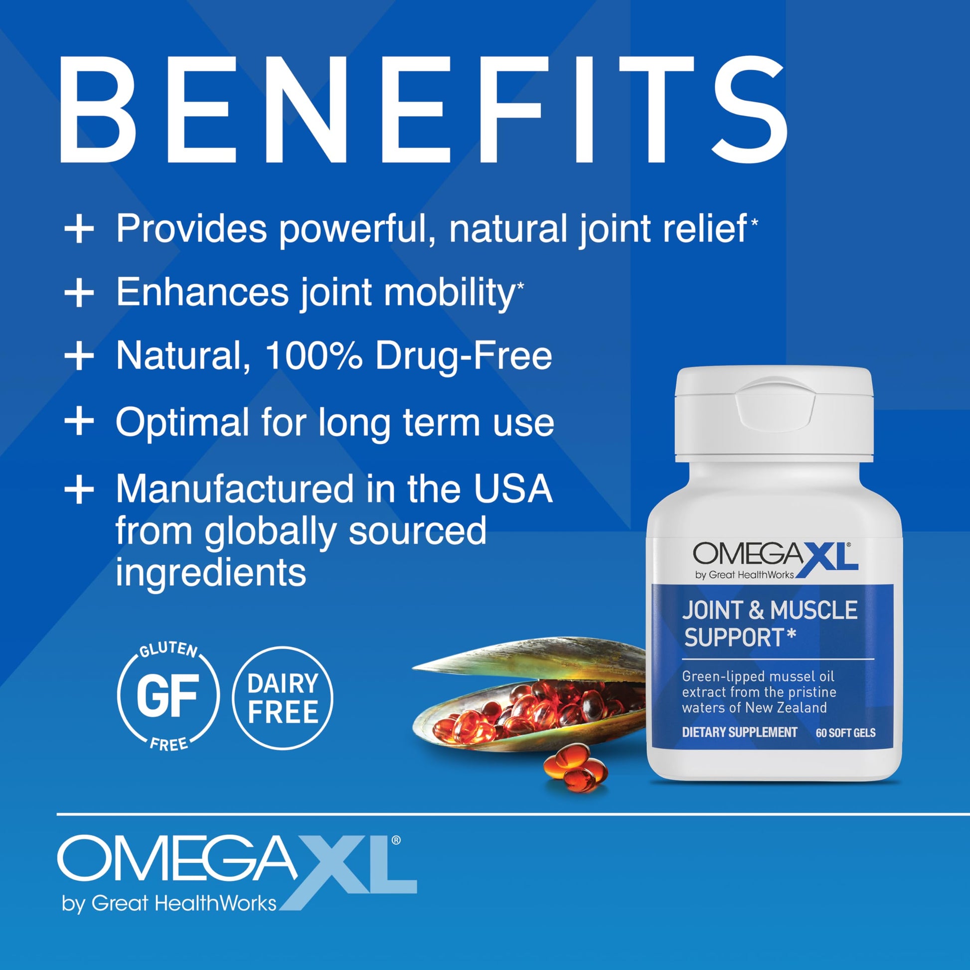 OmegaXL Joint Support Supplement - Natural Muscle Support, Green Lipped Mussel Oil, Soft Gel Pills, Drug-Free, 60 Count (2 Pack) OmegaXLBuy Supplements Australia