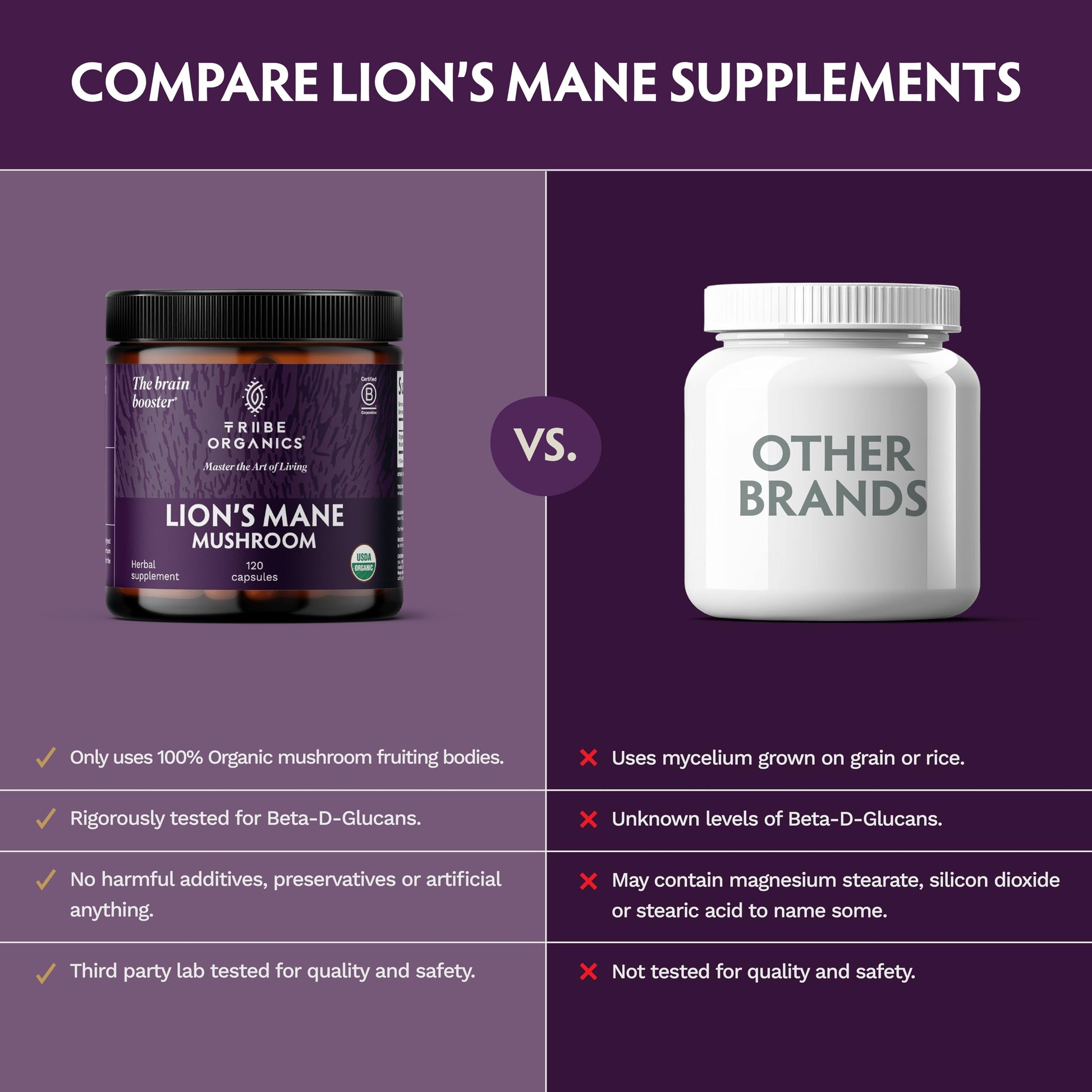 TRIBE ORGANICS Lion’s Mane Supplement 1000mg Mushroom Extract Powder - Immune System Booster & Brain Nootropic for Focus and Memory | Mental Clarity | Natural Energy and Immunity - 120 Vegan Capsules TRIBE ORGANICSBuy Supplements Australia