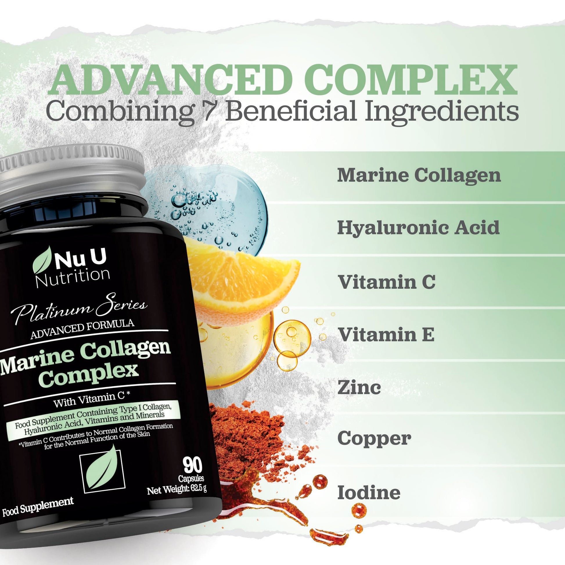 Marine Collagen with Hyaluronic Acid, Vitamin C - 90 Hydrolysed Capsules (not Tablets) - Premium High Strength Collagen Nu U NutritionBuy Supplements Australia