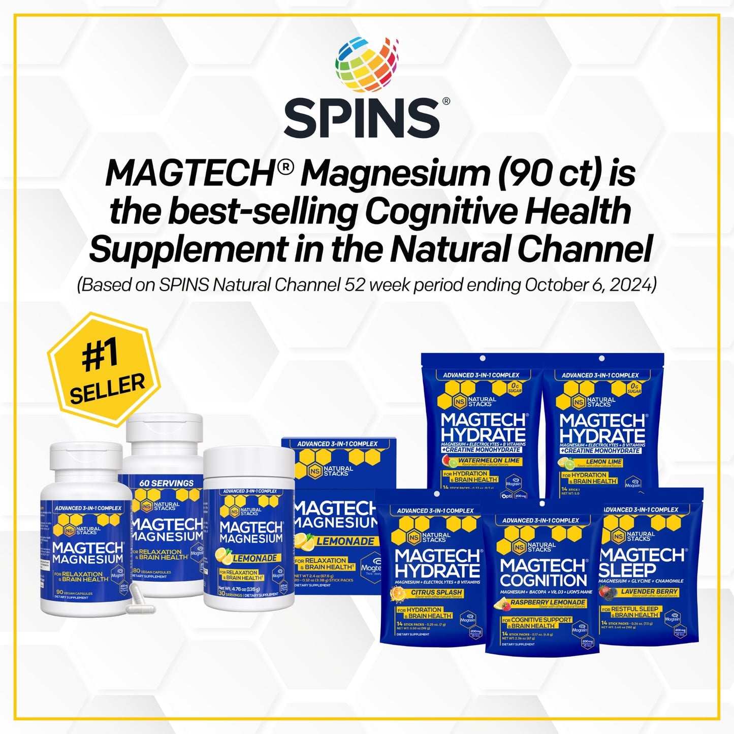 MagTech Magnesium Complex for Women & Men - 3 Forms of Magnesium: Glycinate, Magtein L-Threonate & Taurate - 200mg Chelated Complex