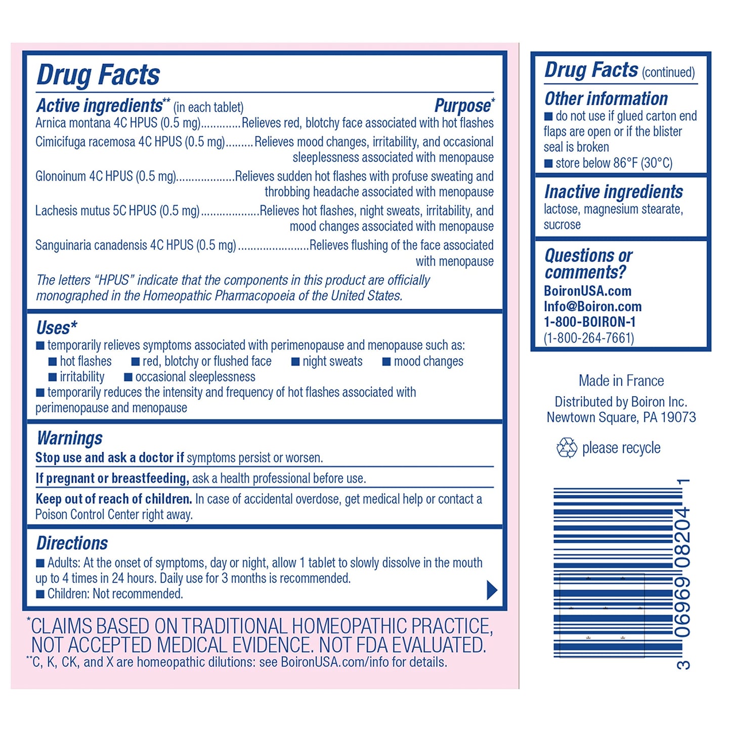 Boiron Cyclease Menopause Tablets for Relief of Hot Flashes, Night Sweats, Irritability, and Mood Swings - 60 Count BoironBuy Supplements Australia