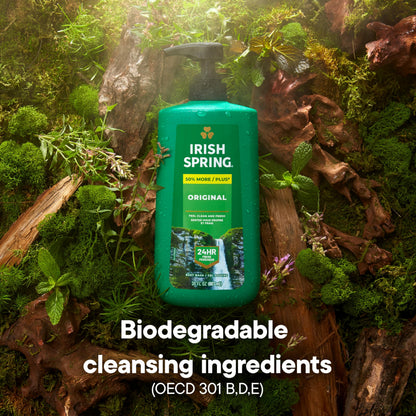 Irish Spring Original Moisturizing Body Wash for Men, 24-Hour Fresh, Face and Body Wash, Biodegradable Ingredients, Paraben Free, Cool Fresh Scent, 30 fl oz Pump Bottle
