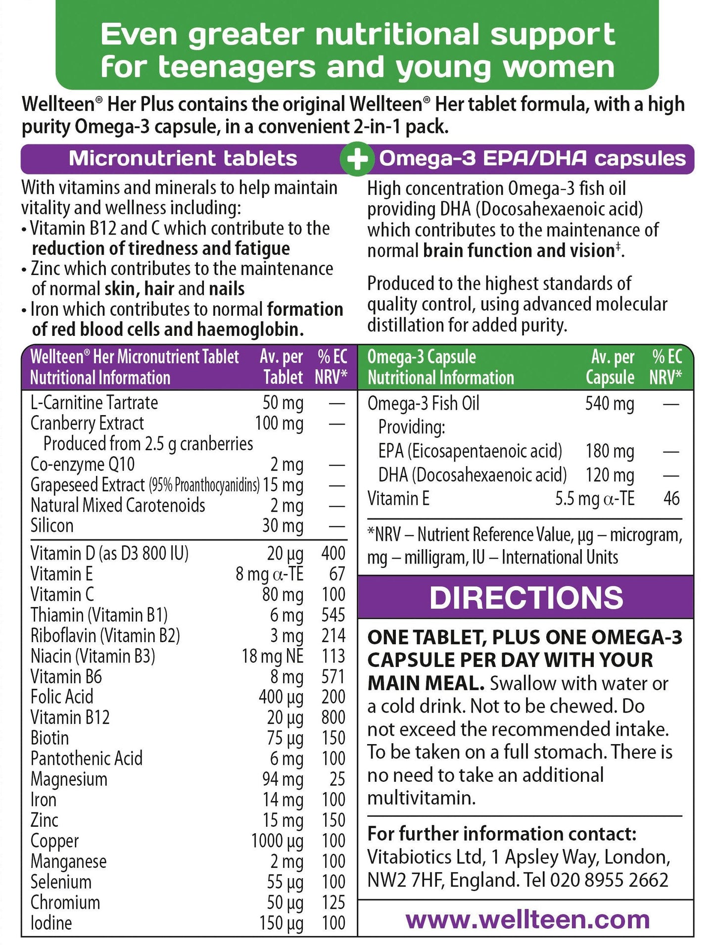 Vitabiotics Wellteen Her Plus - 56 Tablets/Capsules, 56 Count (Pack of 1) WellteenBuy Supplements Australia