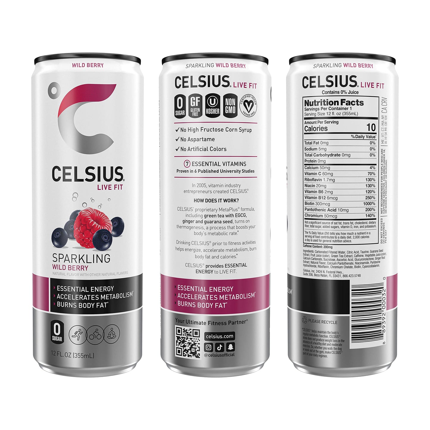 CELSIUS Sparkling Wild Berry, Functional Essential Energy Drink 12 Fl Oz (Pack of 12) CELSIUSBuy Supplements Australia