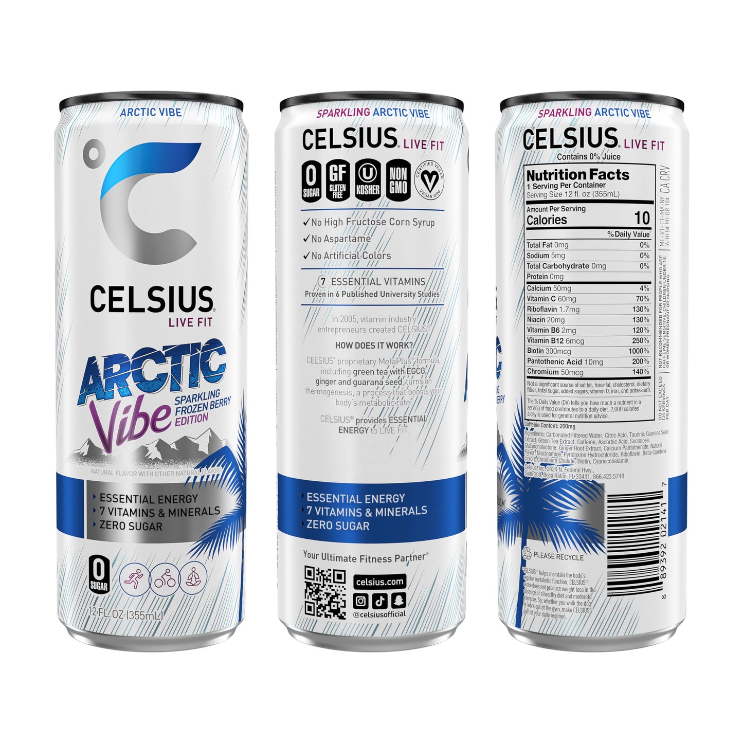 CELSIUS Arctic Vibe Sparkling Frozen Berry, Functional Essential Energy Drink, 12 Fl Oz CELSIUSBuy Supplements Australia