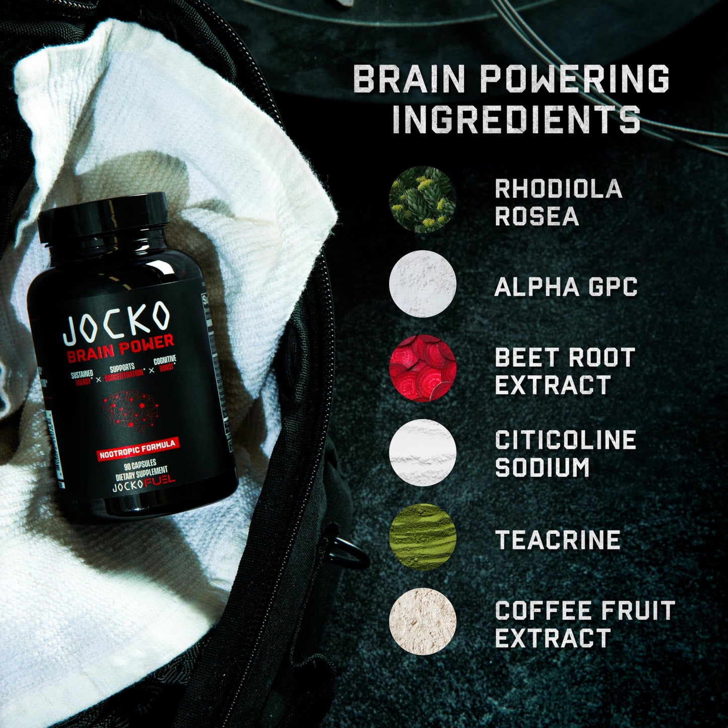 Jocko Fuel Brain Power - Nootropic Dietary Supplements for Memory & Focus wiht L Theanine, L Carnitine- Energy & Focus Supplement (90 Capsules) Jocko FuelBuy Supplements Australia