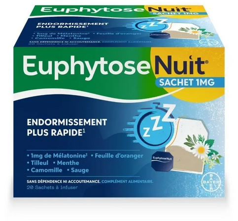 Euphytose Nuit Infusion: Sleep Aid with Melatonin & Herbs 20 Sachets