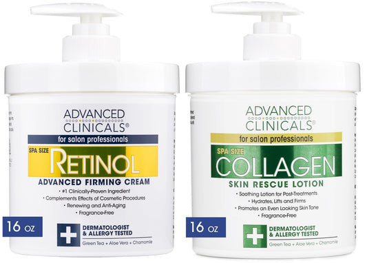 Advanced Clinicals Retinol Body Lotion + Collagen Cream 2pc Body Skin Care Set - NutriGlobal