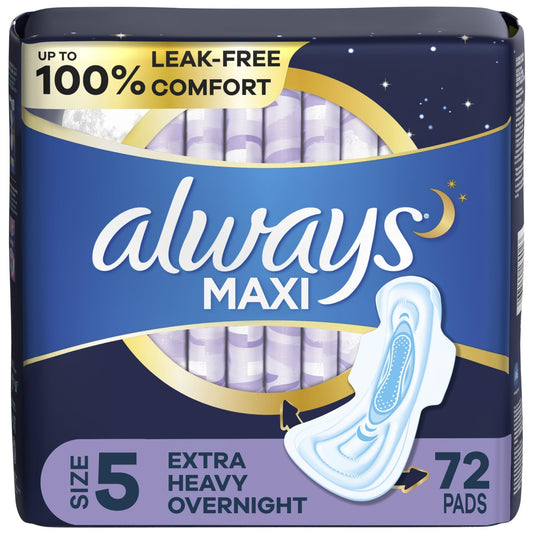 Always Maxi Overnight Pads with Wings, Size 5, Extra Heavy Overnight - NutriGlobal