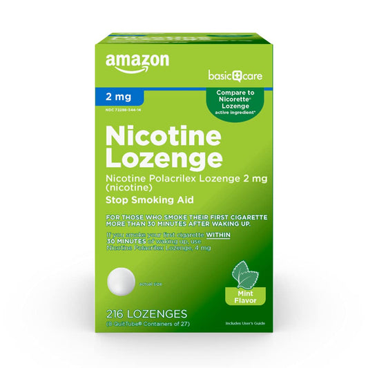 Amazon Basic Care Nicotine Polacrilex Lozenge, 2 mg (Nicotine), Mint Flavor - NutriGlobal