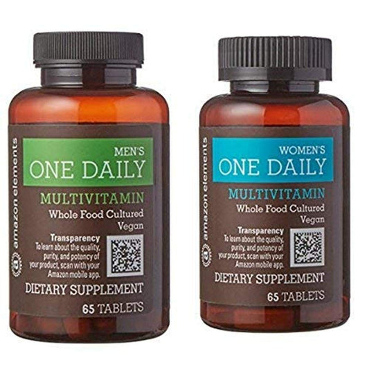 Amazon Elements Men's and Women's One Daily Multivitamins, Vegan, 65 Tablets, 2 month supply - NutriGlobal