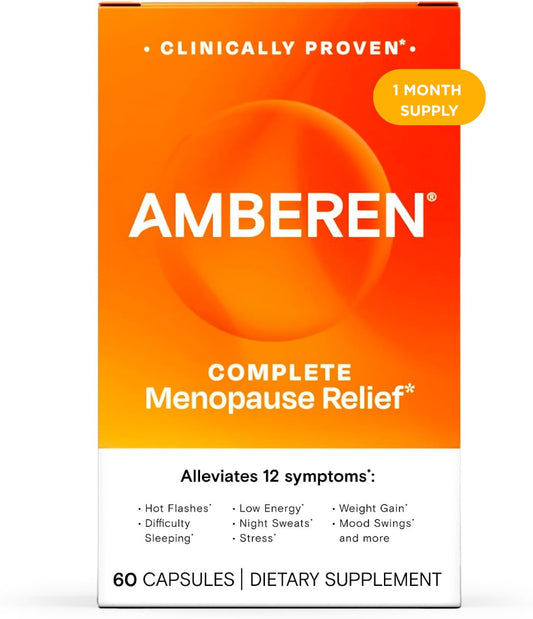 Amberen Menopause Supplement for Women, 60 Capsules, Clinically Proven, Helps Support Hormone Balance, Helps Relieve 12 Menopause Symptoms: Hot Flashes, Night Sweats, Mood Swings and More - NutriGlobal