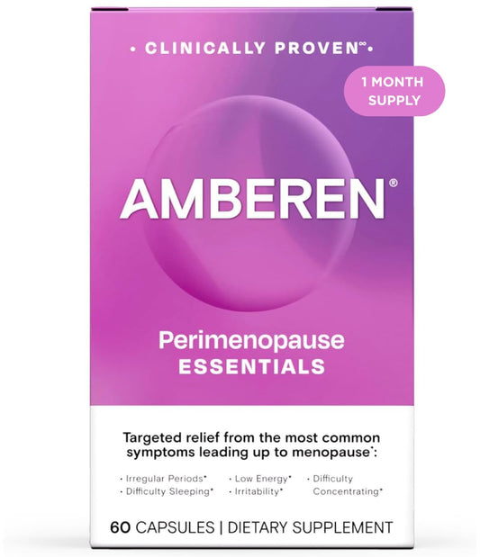 Amberen Perimenopause, Peri-Menopause Multi-Symptom Relief, Vitamin B, Vitamin E & Antioxidants Supplement, Clinically Shown to Help Support Hormone Balance, Hot Flashes & Night Sweats, 60 Count - NutriGlobal