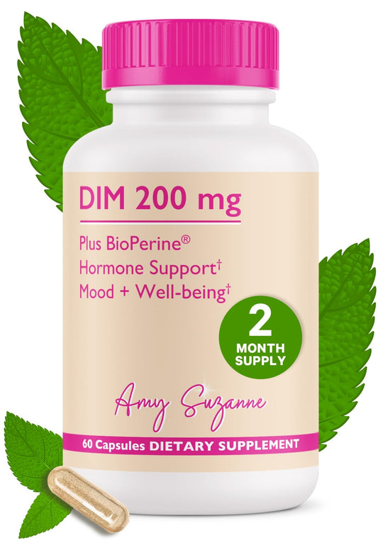 Amy Suzanne 200 DIM Supplement for Women - Estrogen Metabolism and Hormone Harmony for Menopause, Perimenopause & PMS Support - DIM Plus Bioperine for Mood Support - 60 Day Supply, Vegan - NutriGlobal