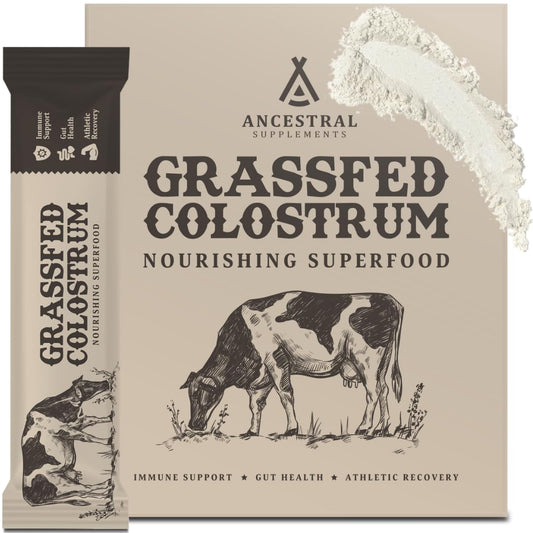 Ancestral Supplements Grass Fed Beef Bovine Colostrum Powder Packets, Immune Support - NutriGlobal
